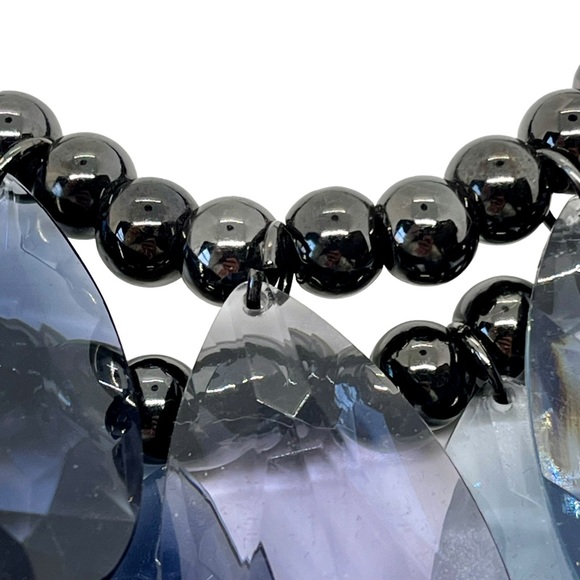 VINTAGE Joan Rivers Signed Blue Gray Statement Necklace Multi-Strand Teardrop - Picture 9 of 14